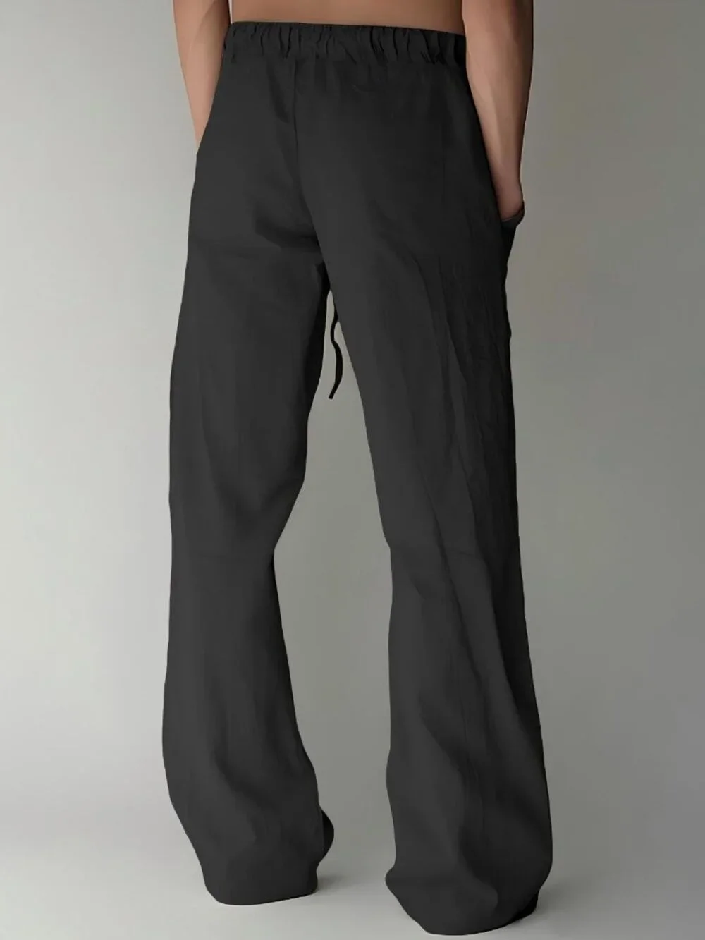 Mens Cotton Blend Pants Loose Fit Drawstring Beach Pants with Pockets Black